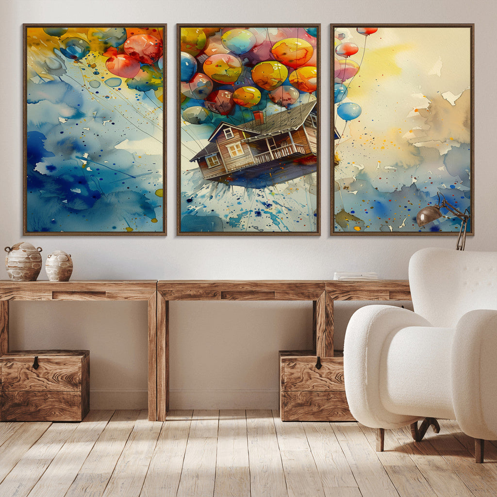 UP-Inspired Floating House with Balloons Canvas Art | Colorful Wall Decor