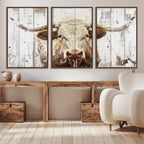 Rustic Longhorn Bull Wall Art Canvas Set