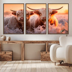 Highland Cows at Sunrise Wall Art Canvas Set