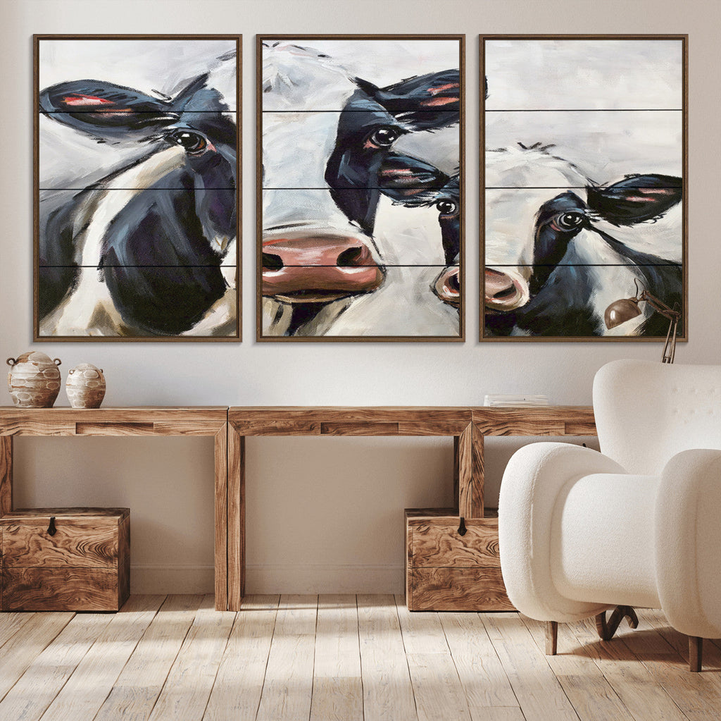 Vintage Baby and Mom Cattle Wall Art Canvas Print