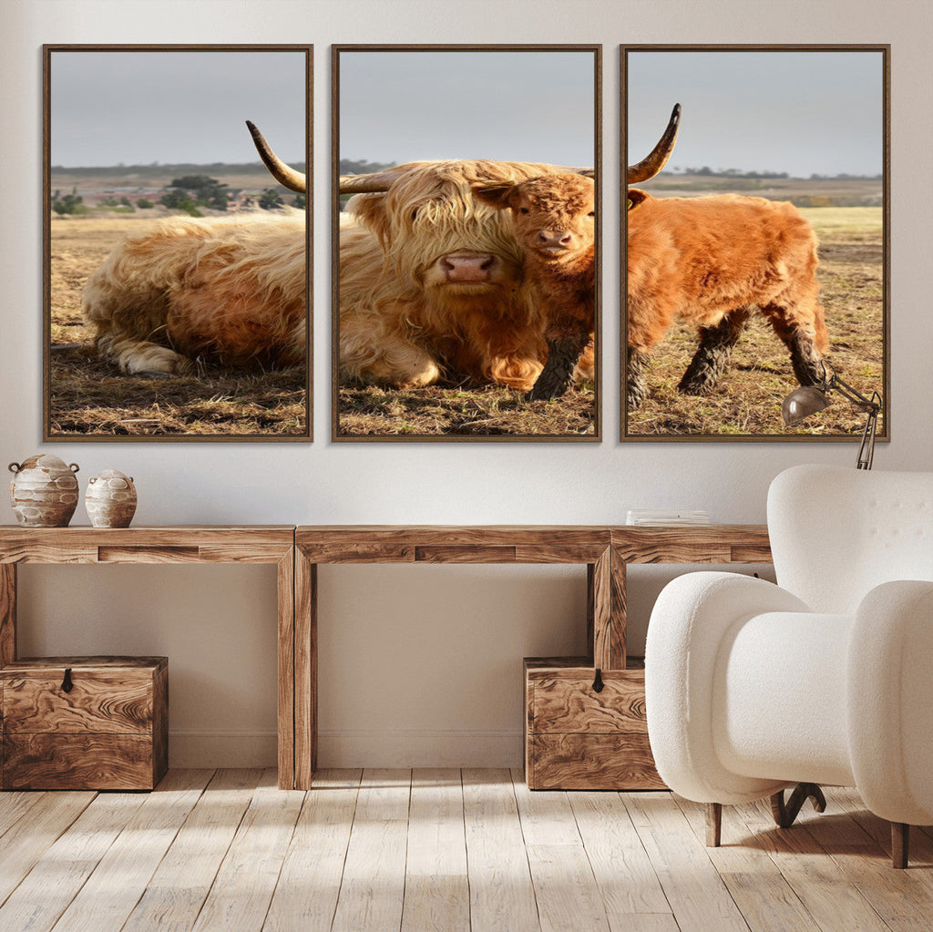 Highland Cow Canvas Wall Art Animal Print for Farm House Decor