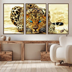 Blue-Eyed Leopard Canvas Wall Art, Framed Animal Print, Fierce and Bold Decor for Living Rooms