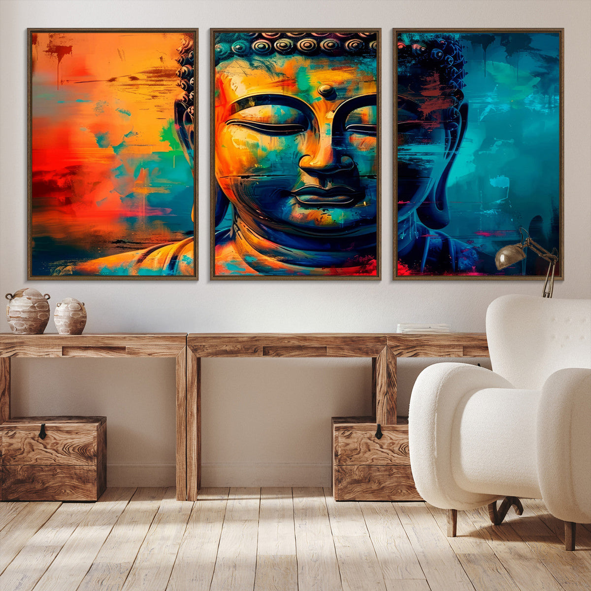 Colorful Buddha Wall Art | Framed Abstract Portrait Canvas