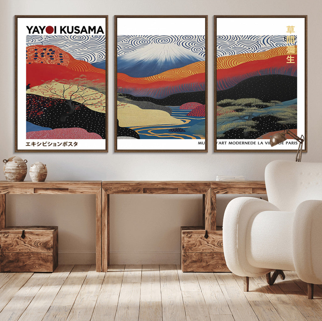 Framed Yayoi Kusama 1986 Wall Art Print | Japanese Wabi Sabi Vibrant Abstract Landscape Canvas