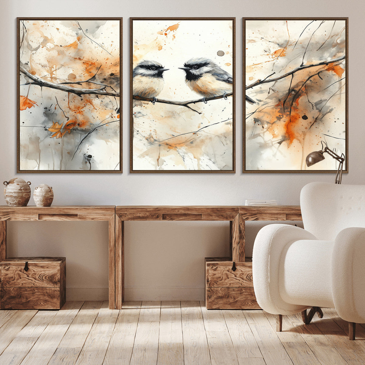 Beautiful Birds Wall Art | Framed Watercolor Branch Canvas