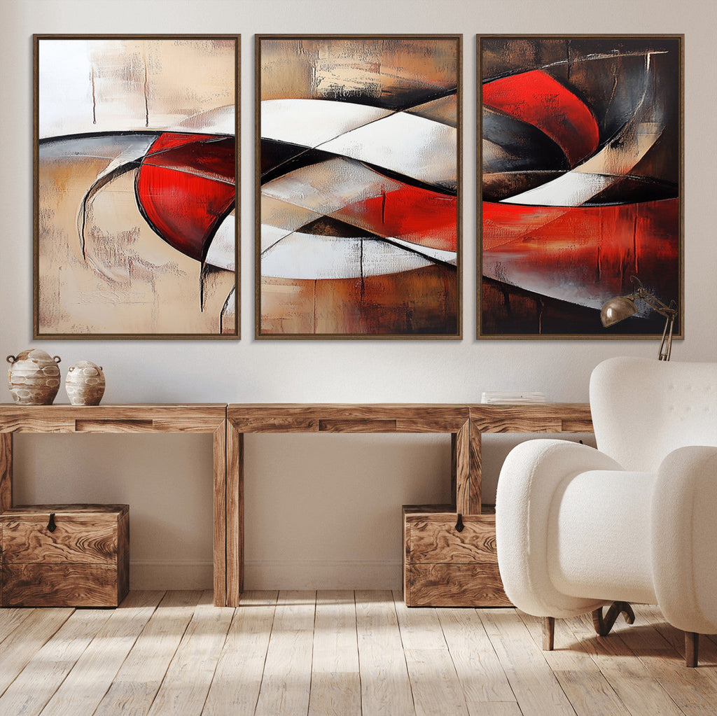 Abstract Wall Art - Modern Red and White Canvas Wall Art