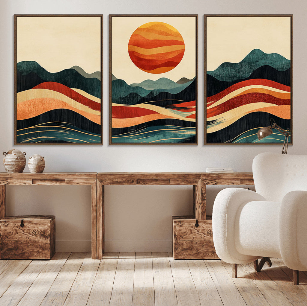 Mountain Triptych Wall Art Canvas Print | Western Boho Pine Tree Nature Print