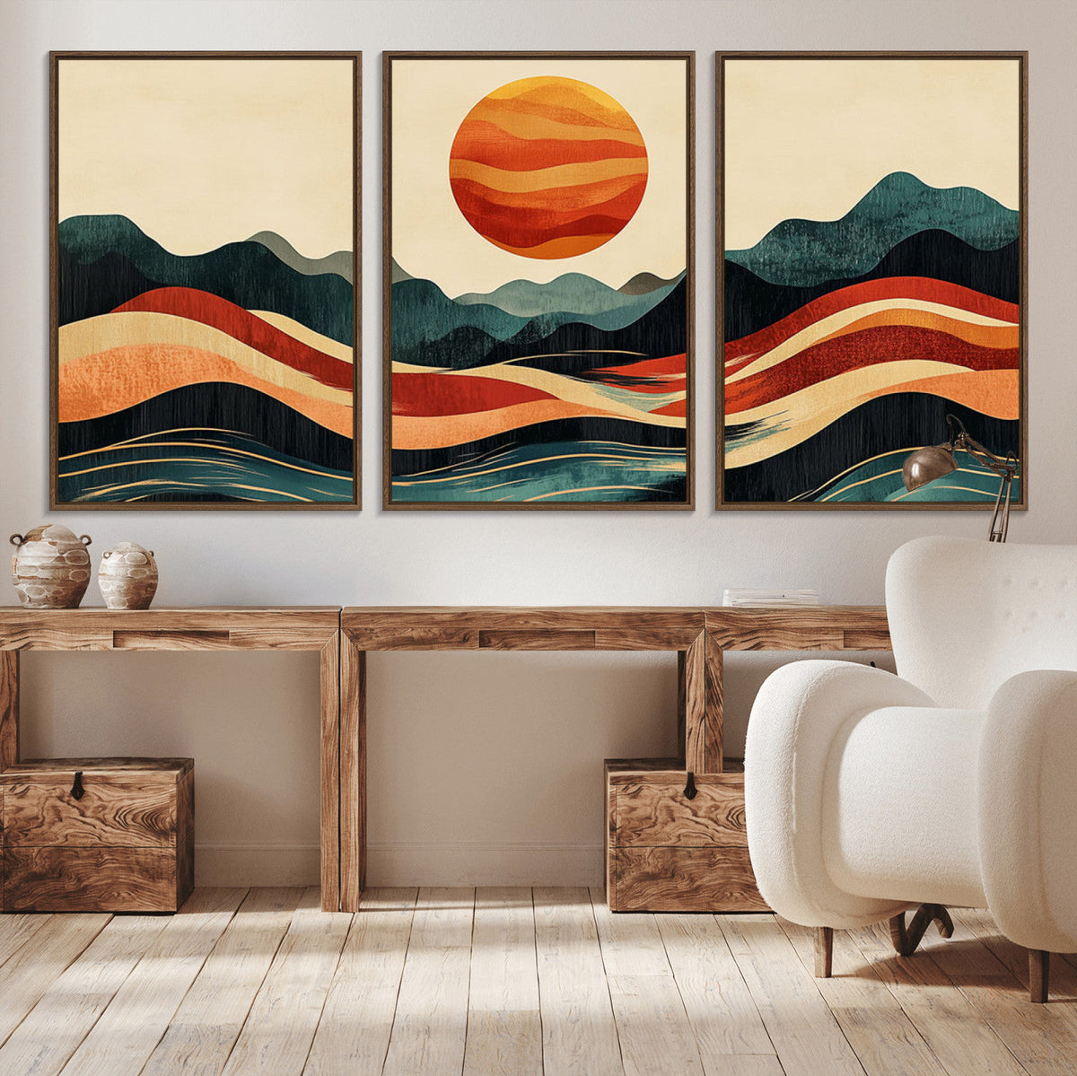Mountain Triptych Wall Art Canvas Print | Western Boho Pine Tree Nature Print