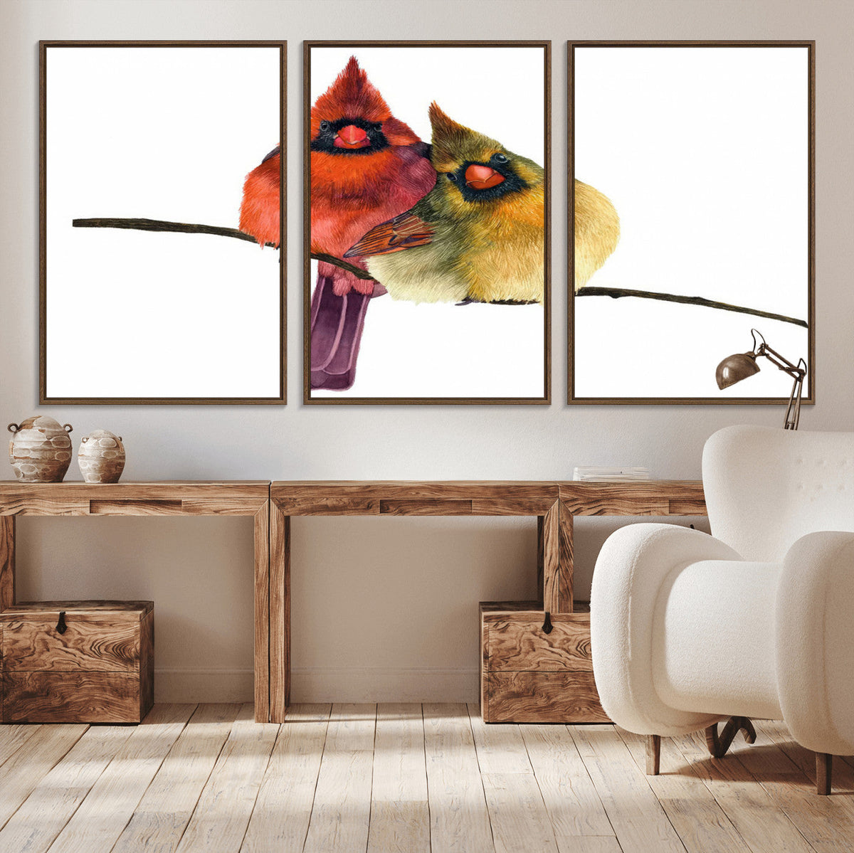 Cardinal Bird Canvas Wall Art, Male and Female Cardinal Print, Nature Inspired Bird Decor