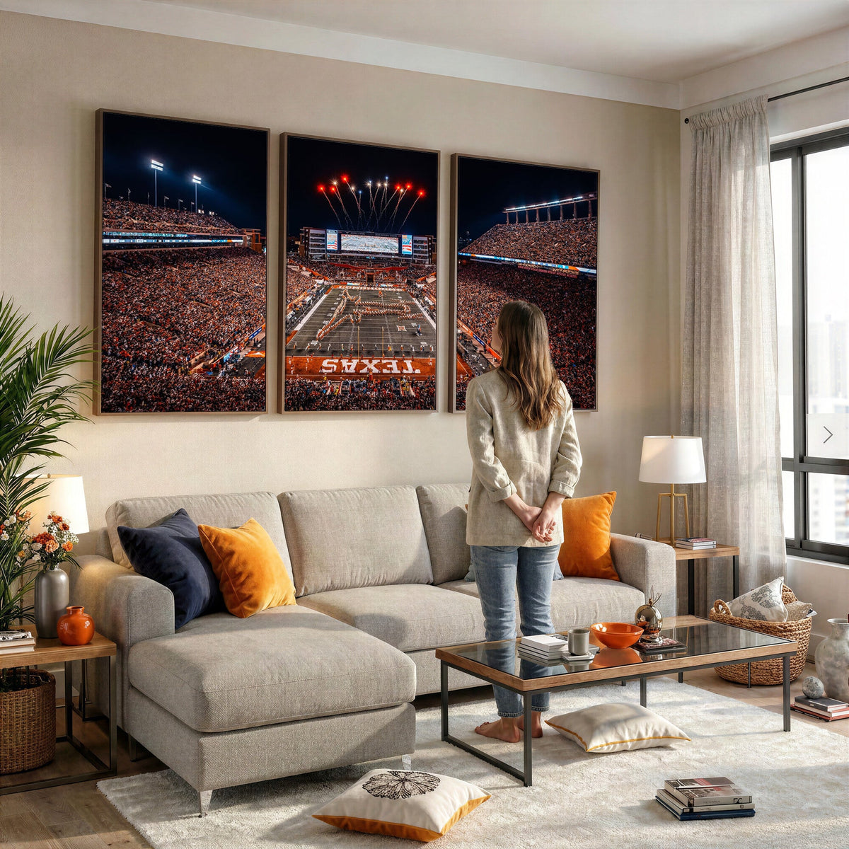 Texas Stadium Night Game Wall Art Canvas Print, Vibrant Football Fireworks Scene