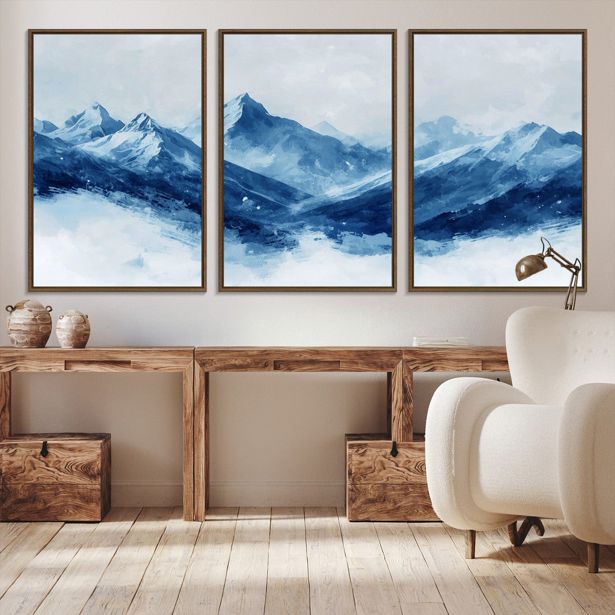 Blue Mountains Wall Art | Framed Snowy Range Canvas Artwork