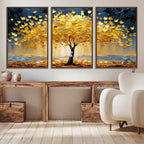 Golden Tree Wall Art | Framed Autumn Leaves Canvas Artwork