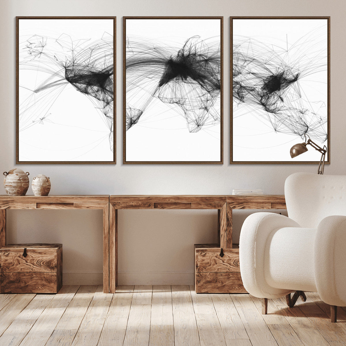 Flight Routes Air Traffic Map Canvas Wall Art, World Flight Routes Print