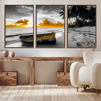 Yellow Rowboat Wall Art | Framed Tropical Shoreline Canvas