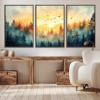 Sunrise Forest Wall Art | Framed Misty Pines Canvas Artwork
