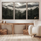 Moody Forest Wall Art | Framed Mountain Fog Canvas Artwork