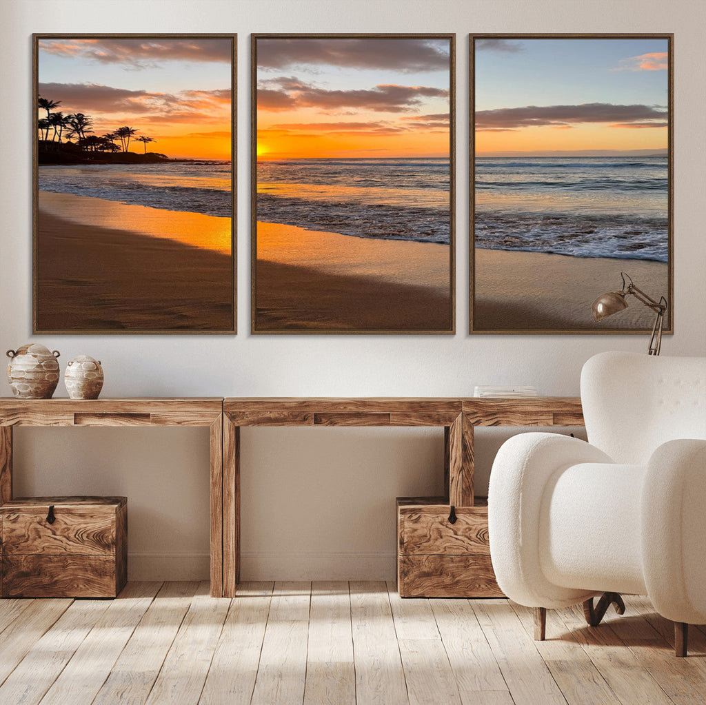 Tropical Beach Wall Art | Framed Sunset Ocean Canvas