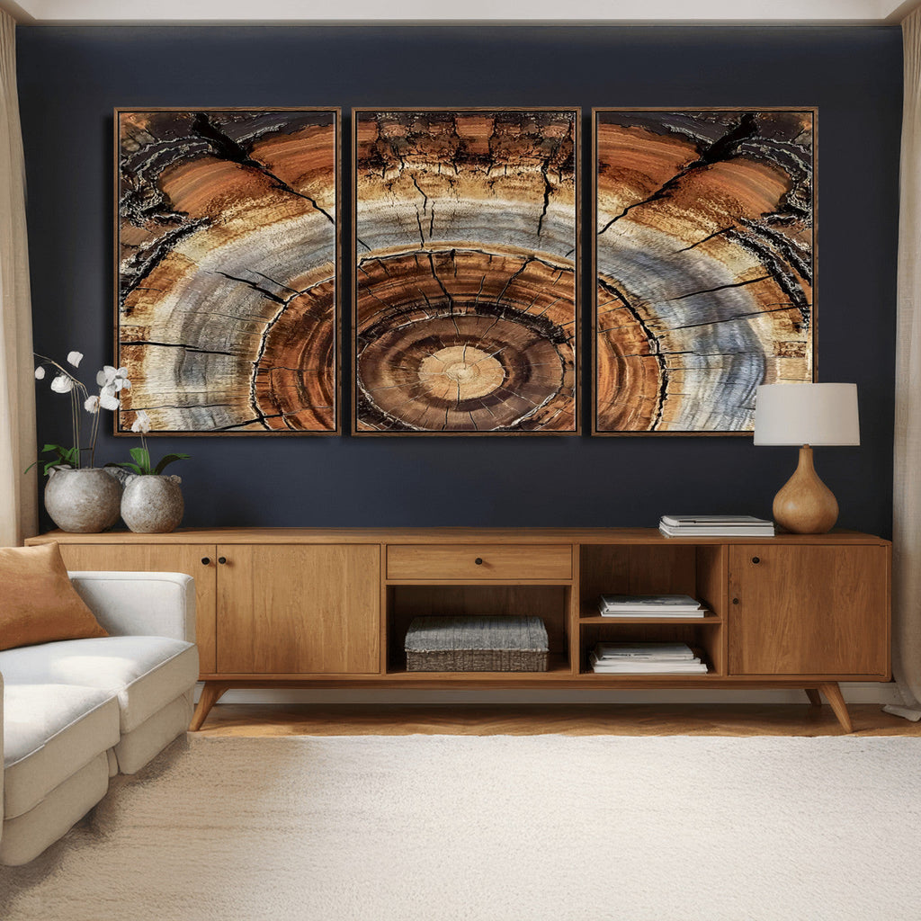 Tree Rings Wall Art Canvas Print, Rustic Wood Grain