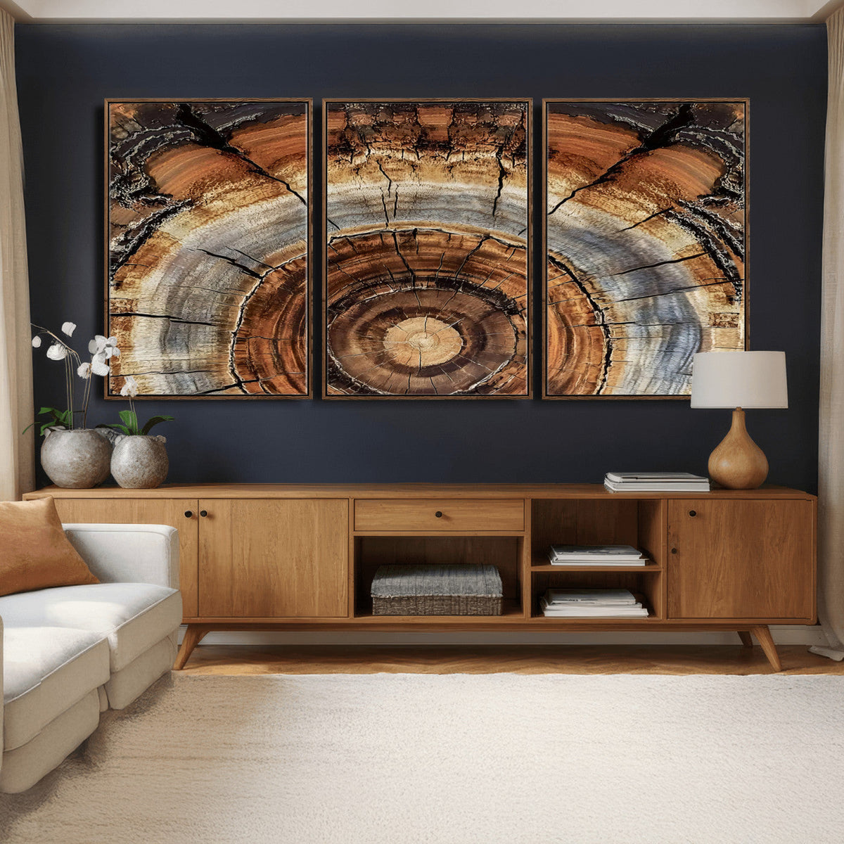 Tree Rings Wall Art Canvas Print, Rustic Wood Grain