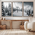 Snowy Pines Wall Art Canvas Print | Ski Lift in a Winter Forest