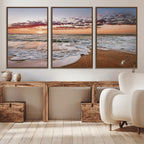 Ocean Sunset Wall Art Canvas Print | Sandy Shore and Gentle Waves