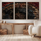Dark Wood Ring Wall Art Canvas Print, Framed Abstract Tree Slice Print, Rustic Wood Grain Decor