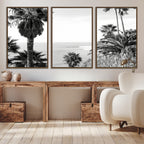 Palm Trees Wall Art Canvas Print, Framed Coastal Ocean Horizon Monochrome Art