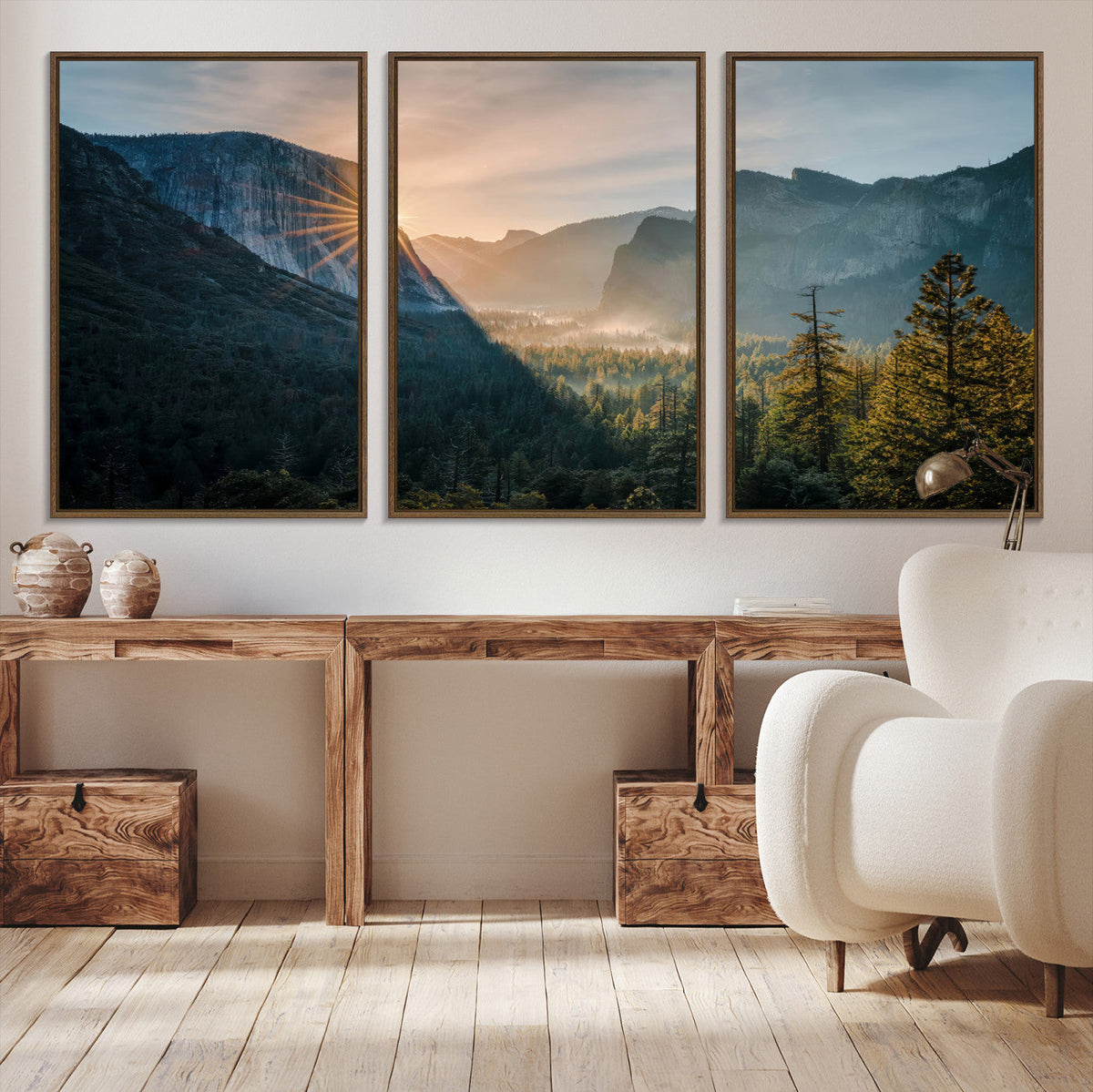 Yosemite Valley Wall Art Canvas Print, Framed Mountain Landscape National Park Art