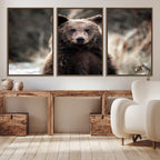 Brown Bear Wall Art Canvas Print, Framed Majestic Woodland Wildlife Cabin Art