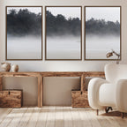 Surfer Fog Wall Art Canvas Print, Framed Foggy Beach and Coastal Surf Scene