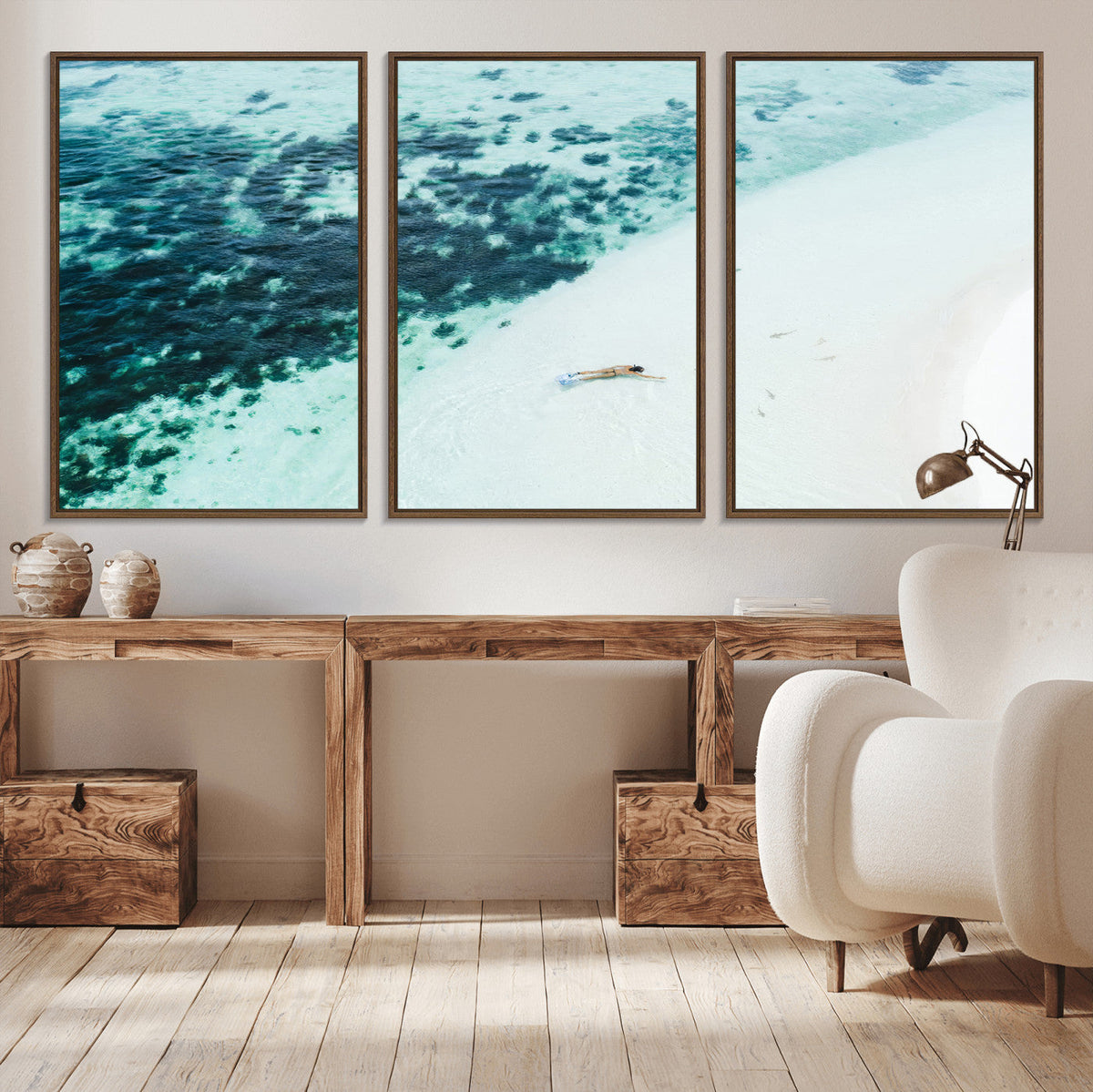 Minimal Beach Wall Art | Framed Ocean Swimming Canvas