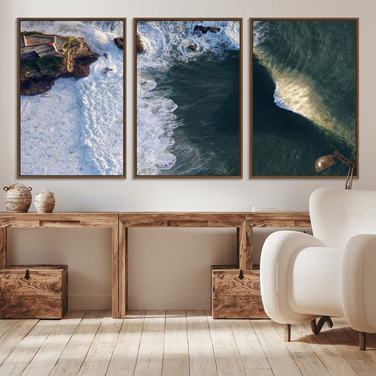 Ocean Wave Wall Art | Aerial Coastal View Canvas Artwork