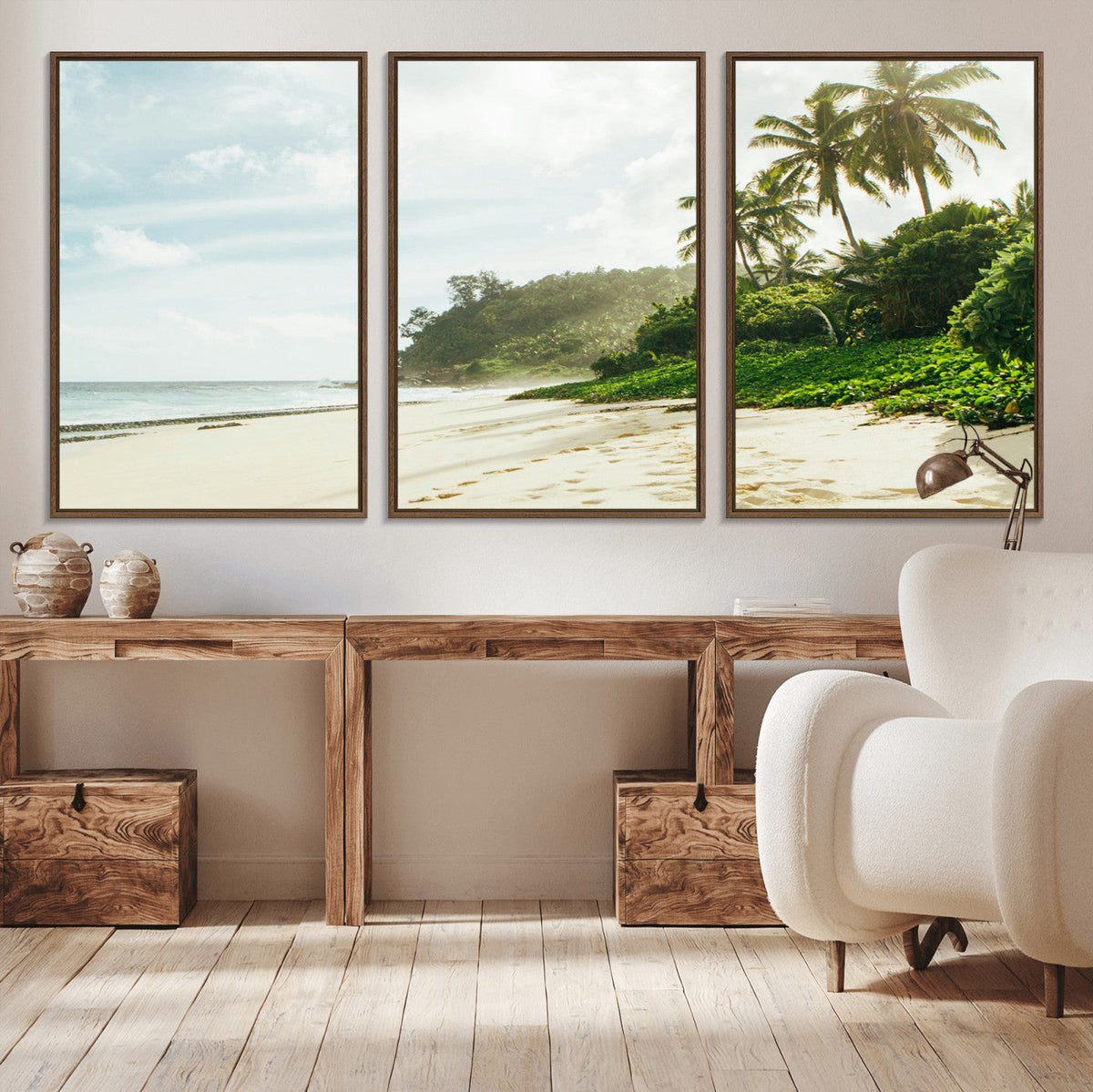 Relaxing Beach Wall Art Canvas Print, Framed Ocean View Coastal Serenity