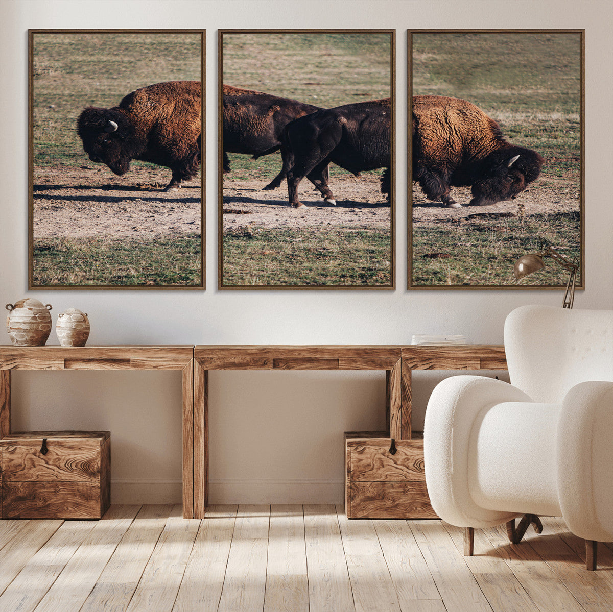 Bison Wall Art Canvas Print, Framed Western Wildlife Modern Ranch