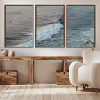 Ocean Waves Wall Art Canvas Print, Framed Coastal Serenity Surf Scene