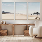 Minimalist Beach Wall Art Canvas Print, Framed Coastal Serenity Soft Sand