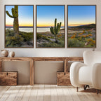 Saguaro Cactus Wall Art Canvas Print, Framed Desert Sunset Southwestern