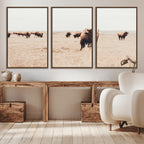 Bison Herd Wall Art Canvas Print, Framed Western Prairie Serenity
