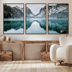 Mountain Lake Wall Art Canvas Print, Framed Toblacher See Winter Wonderland