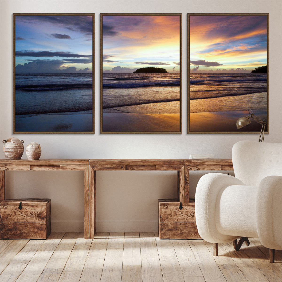 Beach Sunset Wall Art Canvas Print, Tropical Ocean Waves