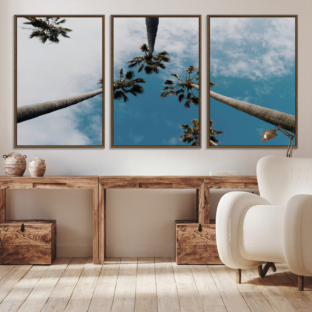 Tropical Palm Trees Wall Art Canvas Print, Framed California Sky Minimalist Nature