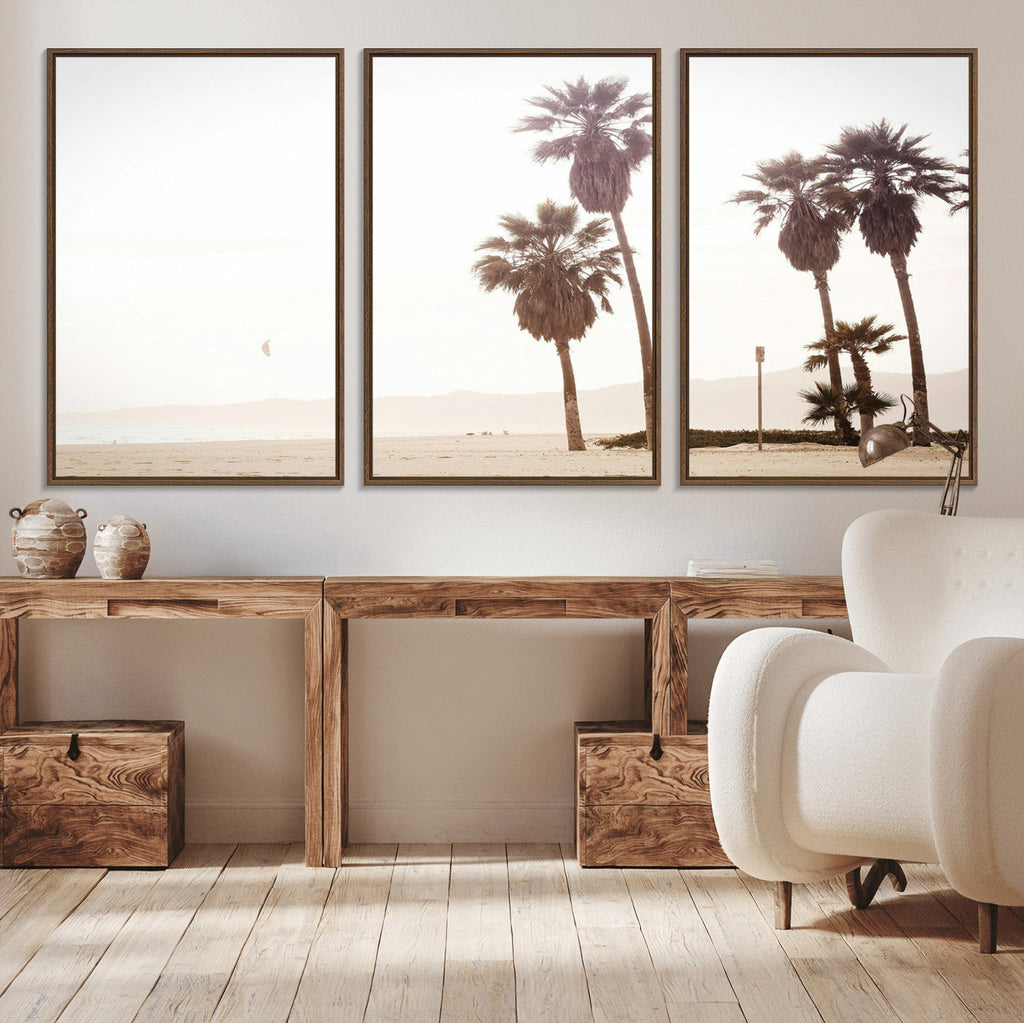 Coastal Light Wall Art Canvas Print, Framed Relaxing Shoreline Art, Minimalist Ocean Tropical Decor