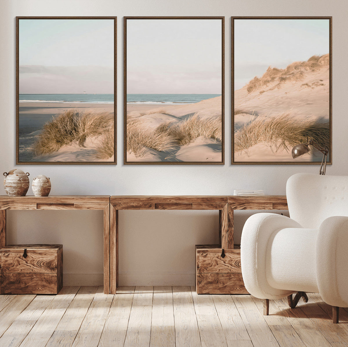 Beach Landscape Wall Art Canvas Print, Framed Sand Dune Photography, Minimalist Seascape Coastal Decor