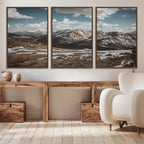 Mountain Landscape Wall Art Canvas Print, Framed Snowy Peaks Art, Rugged Highlands Rustic Adventure Decor