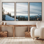 Snowy Mountains Wall Art Canvas Print, Framed Alpine Landscape Frosty Peaks Artwork