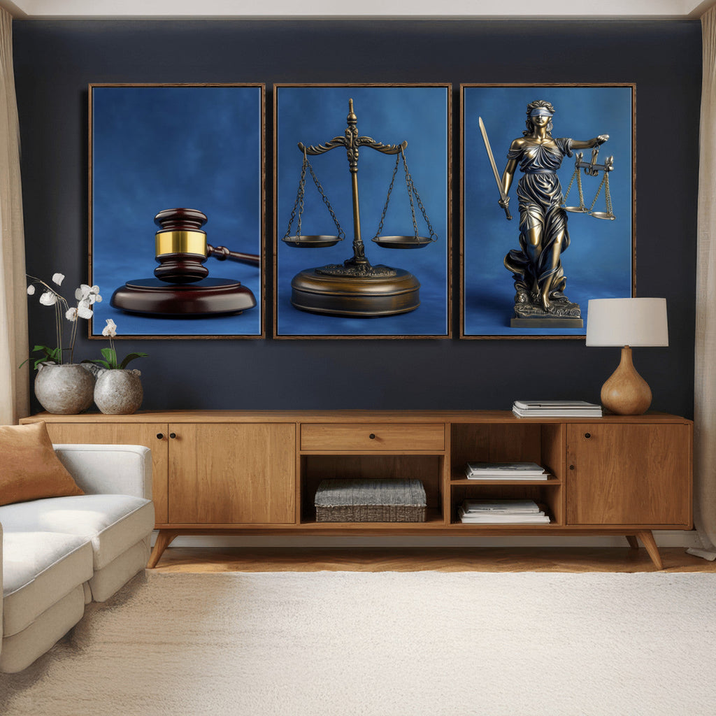 Legal Justice Wall Art Canvas Print | Gavel, Scales and Lady Justice