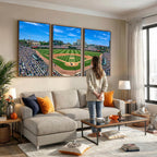 Wrigley Field Baseball Stadium Canvas Wall Art, Packed Crowd and Chicago Skyline