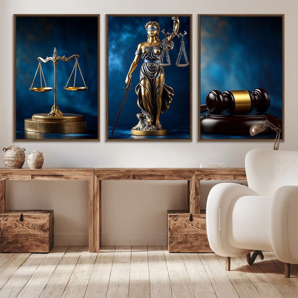 Justice Scales Statue Wall Art, Lady Justice Canvas Print
