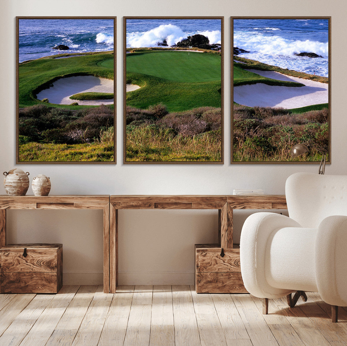 California Pebble Beach Golf Links Wall Art Canvas Print, Iconic Monterey Coastal Golf Course