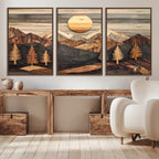 Wooden Mountain Layers Art | Rustic Pine Tree Landscape